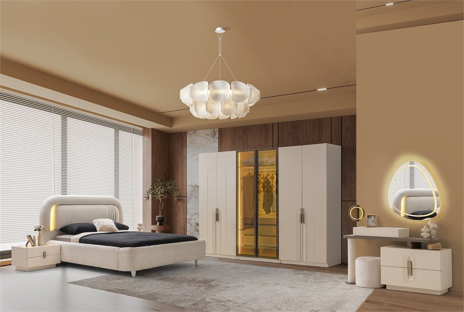 Luzzi MDF 6 Kapaklı Yatak Odası Takımı Başlıklı 246x58x215cm