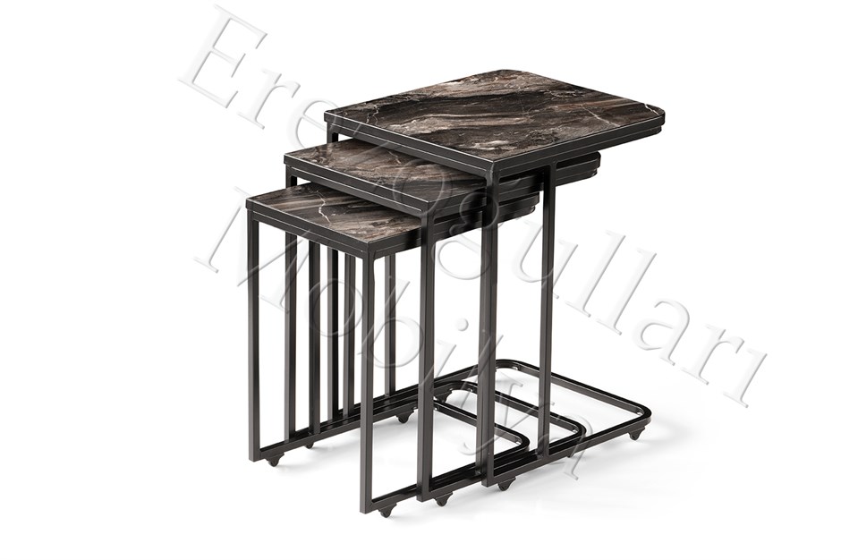 Mermer Desen C Zigon Sehpa 3lü Mdflam Desenli Renkli