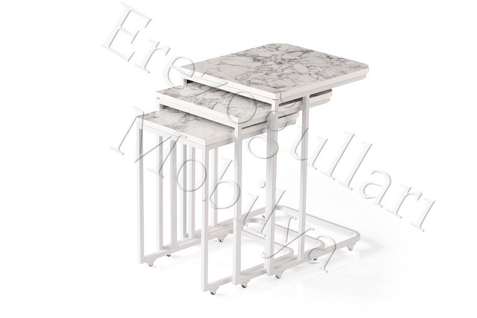 Mermer Desen C Zigon Sehpa 3lü Mdflam Desenli Renkli