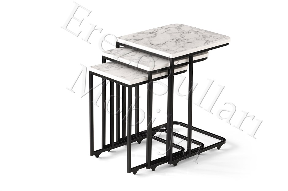 Mermer Desen C Zigon Sehpa 3lü Mdflam Desenli Renkli