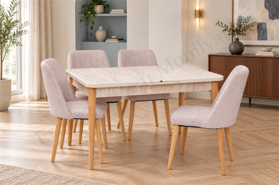 Milano Traverten Boyalı Mdf Mutfak Masa Takımı 80x130
