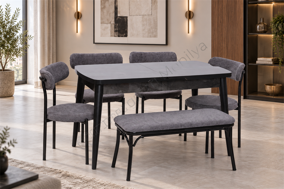 Nehir Alfa Banklı Lak Panel Açılır Mutfak Masa Takımı 75x130cm