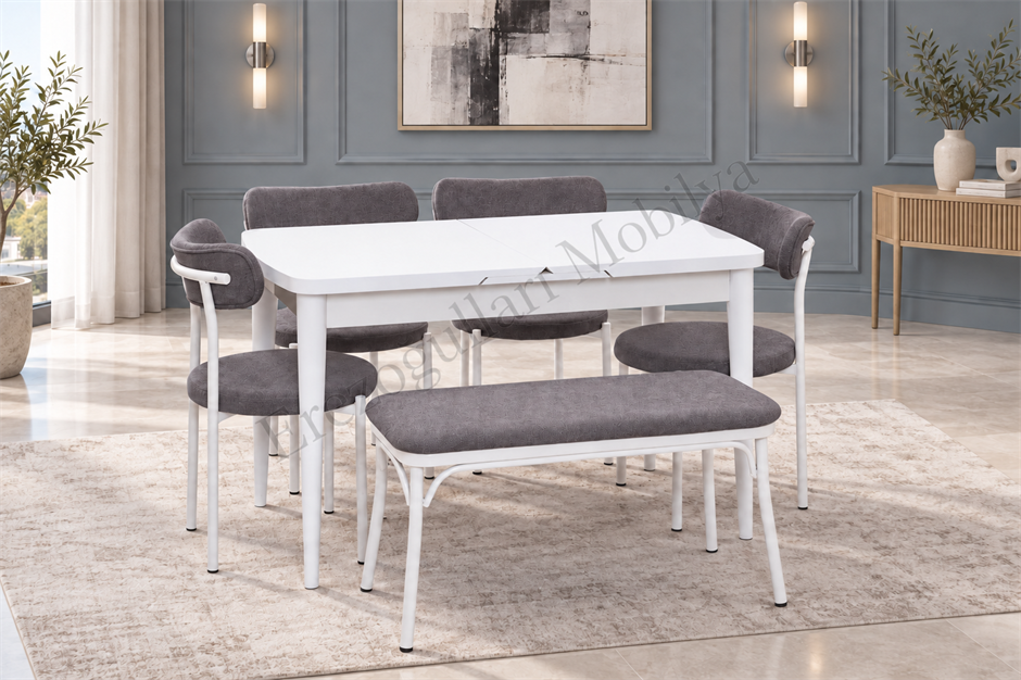 Nehir Alfa Banklı Lak Panel Açılır Mutfak Masa Takımı 75x130cm