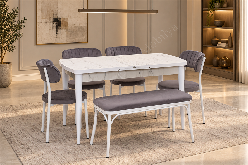 Nehir Beta Banklı Lak Panel Açılır Mutfak Masa Takımı 75x130cm