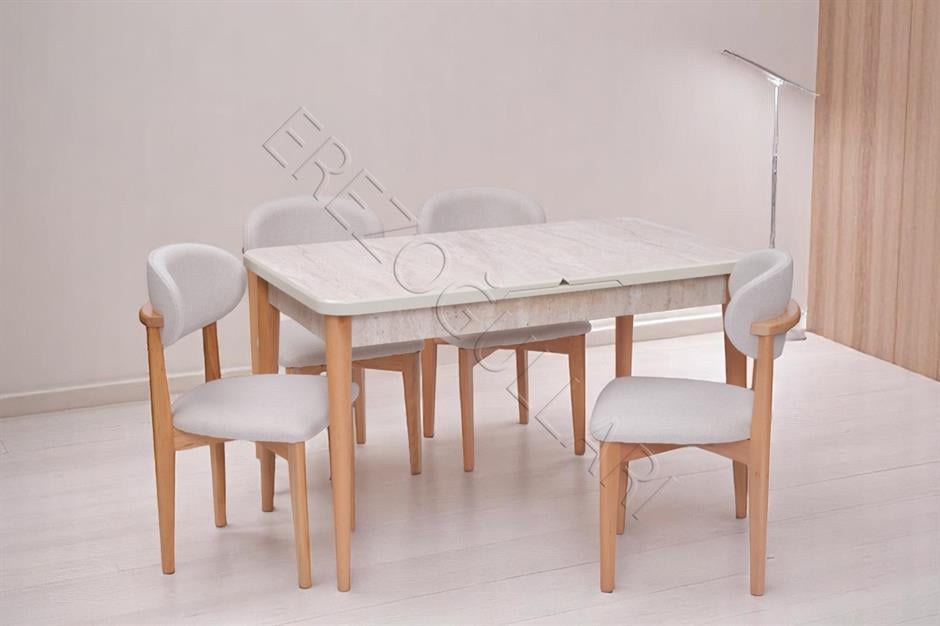 Norte Traverten Boyalı Mdf Mutfak Masa Takımı 80x130