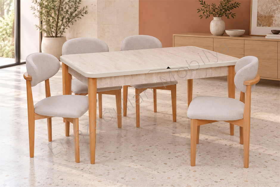 Norte Traverten Boyalı Mdf Mutfak Masa Takımı 80x130