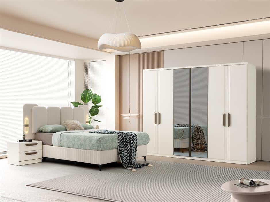 Oslo %100 MDF 6 Kapaklı Modern Yatak Odası Takımı Başlıklı