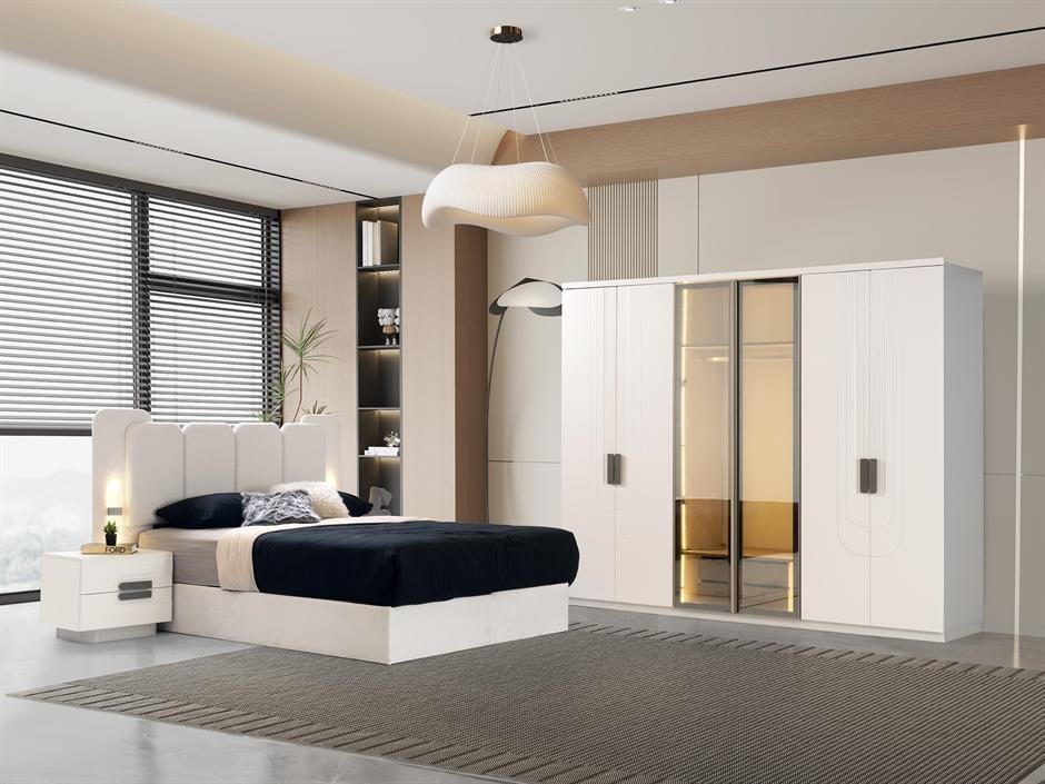 Oslo %100 MDF 6 Kapaklı Modern Yatak Odası Takımı Başlıklı
