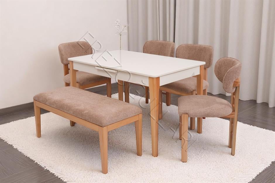 Paris Rodi Banklı Lak Panel Mutfak Masa Sandalye Takımı 80x130cm