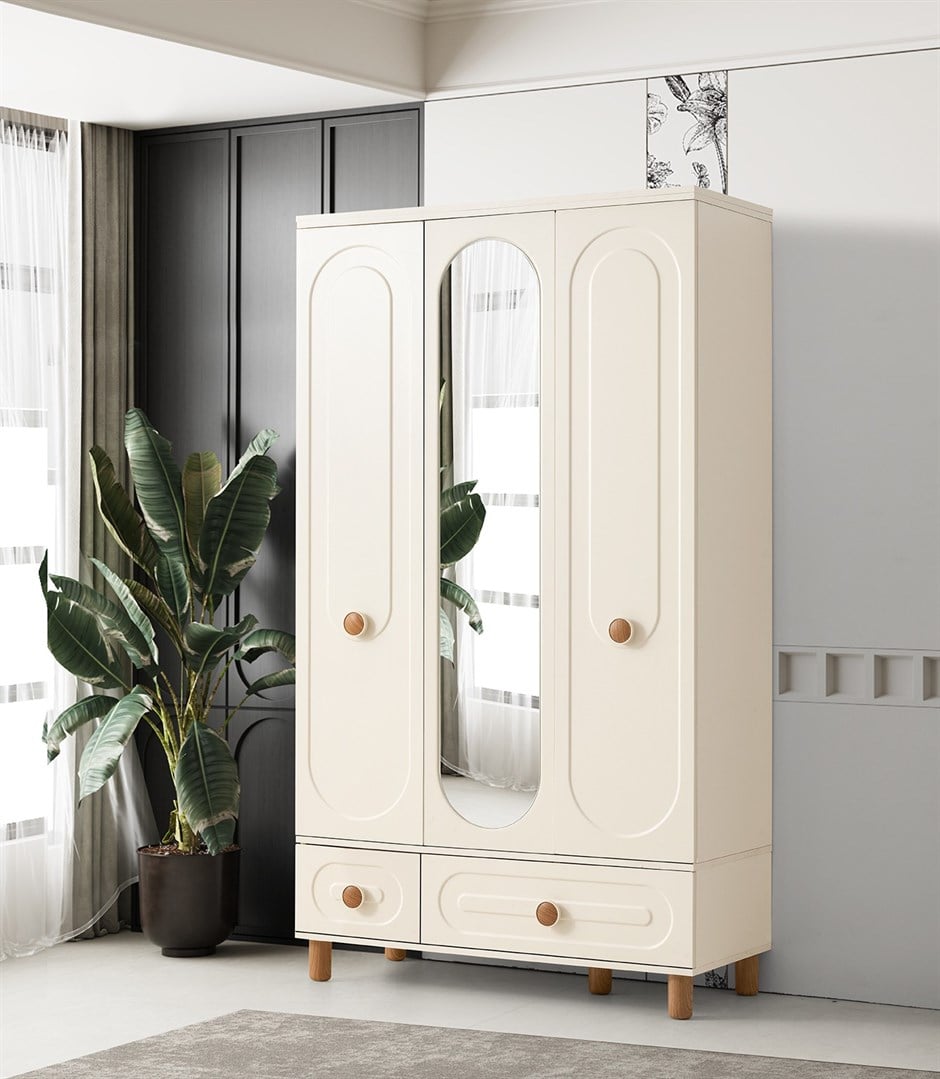 Perla 3 Kapaklı %100 MDF Elbise Dolabı Gardrop 117x54x212