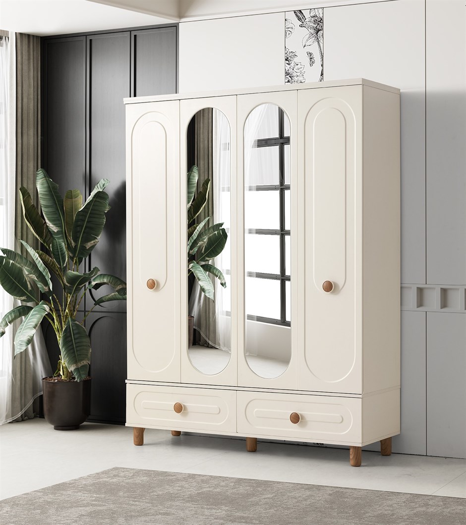 Perla 4 Kapaklı %100 MDF Elbise Dolabı Gardrop 154x54x212