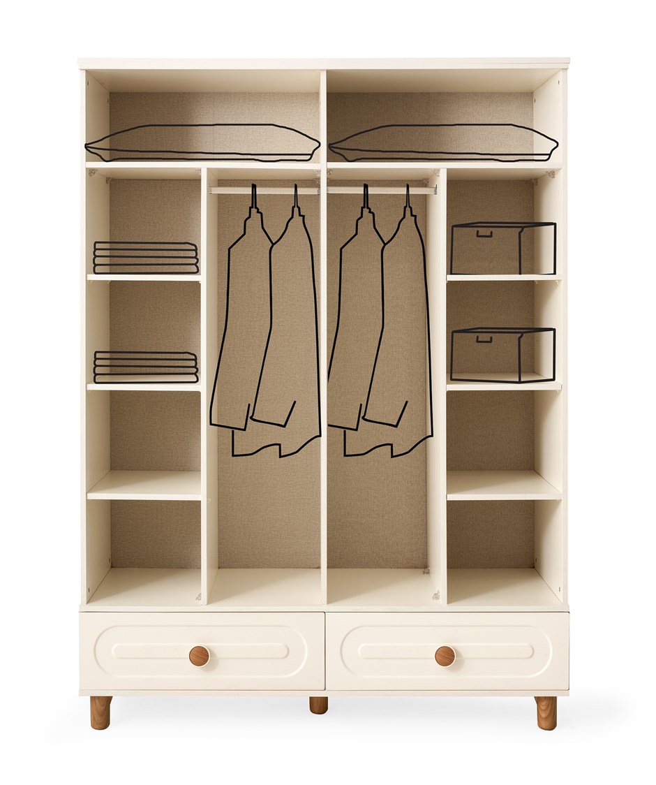 Perla 4 Kapaklı %100 MDF Elbise Dolabı Gardrop 154x54x212