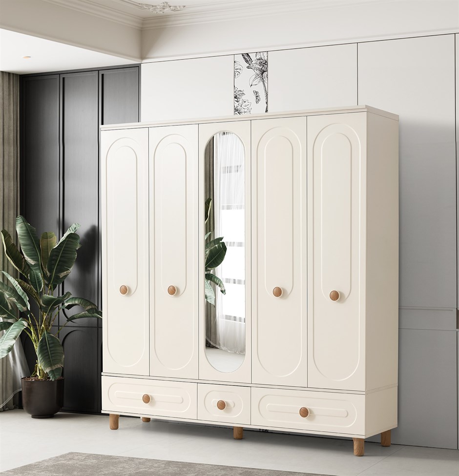 Perla 5 Kapaklı %100 MDF Elbise Dolabı Gardrop 192x54x212