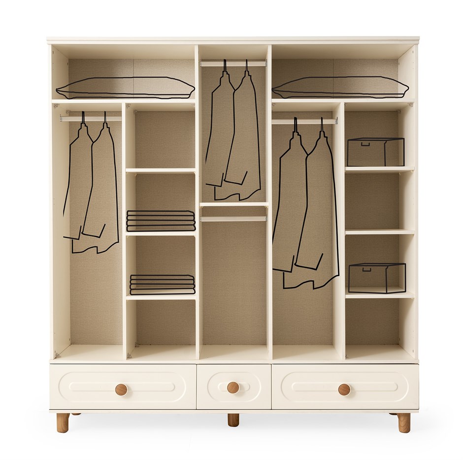 Perla 5 Kapaklı %100 MDF Elbise Dolabı Gardrop 192x54x212