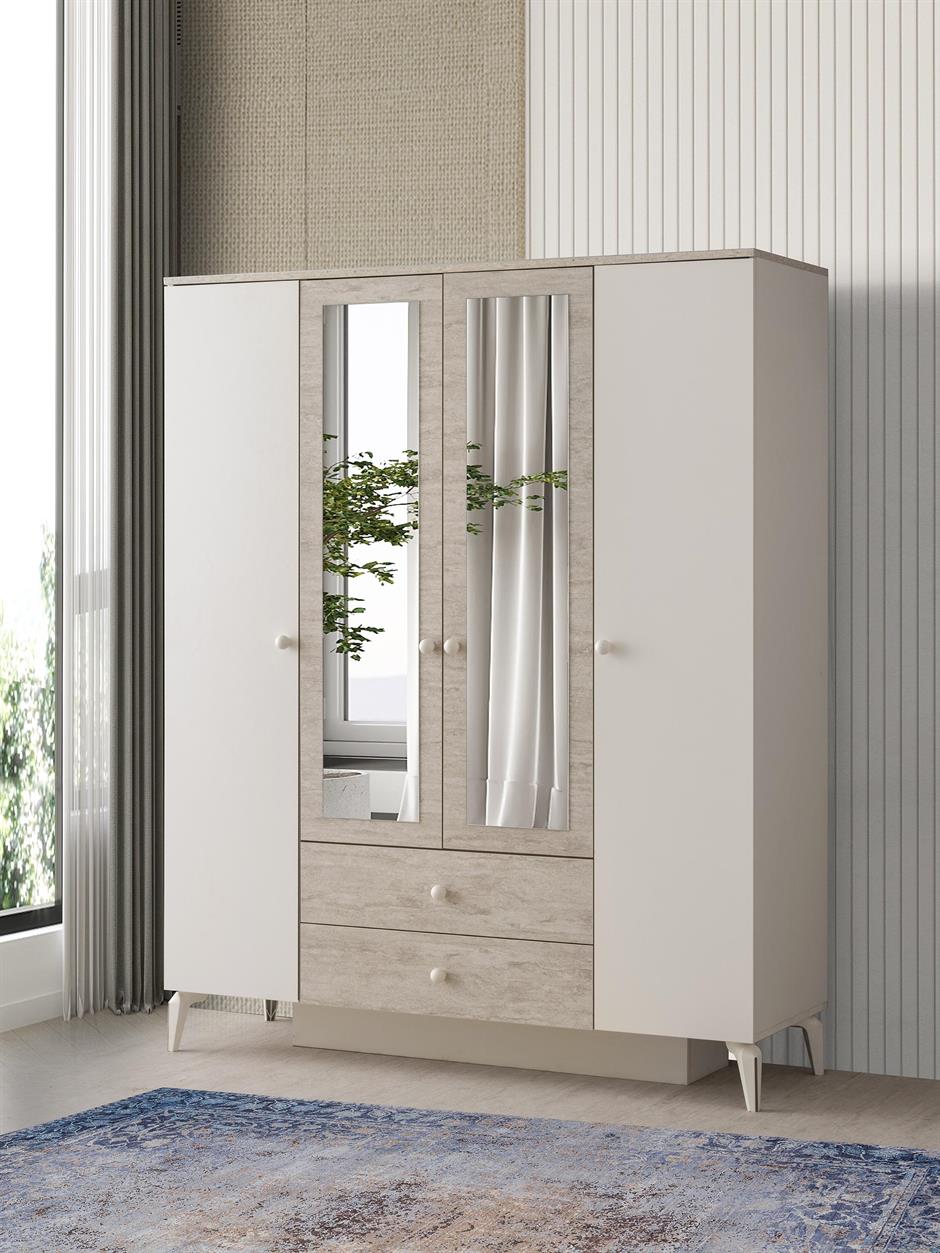 Petra 4 Kapaklı Aynalı Elbise Dolabı Gardrop 160x55x200 