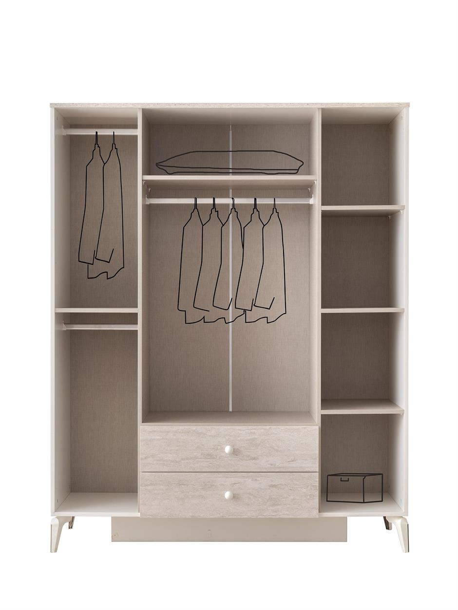 Petra 4 Kapaklı Aynalı Elbise Dolabı Gardrop 160x55x200 