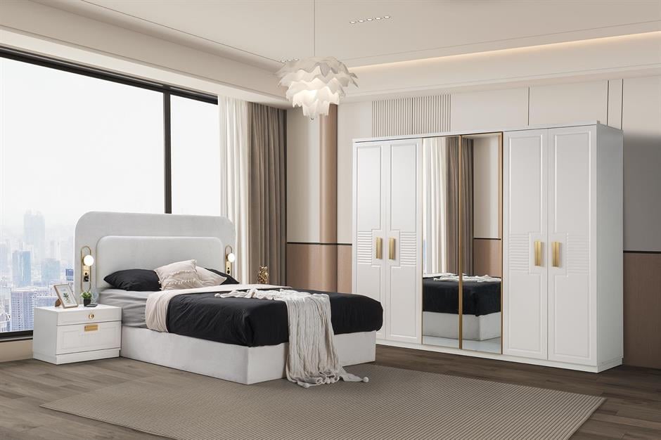 Petras %100 MDF 6 Kapaklı Modern Yatak Odası Takımı Başlıklı