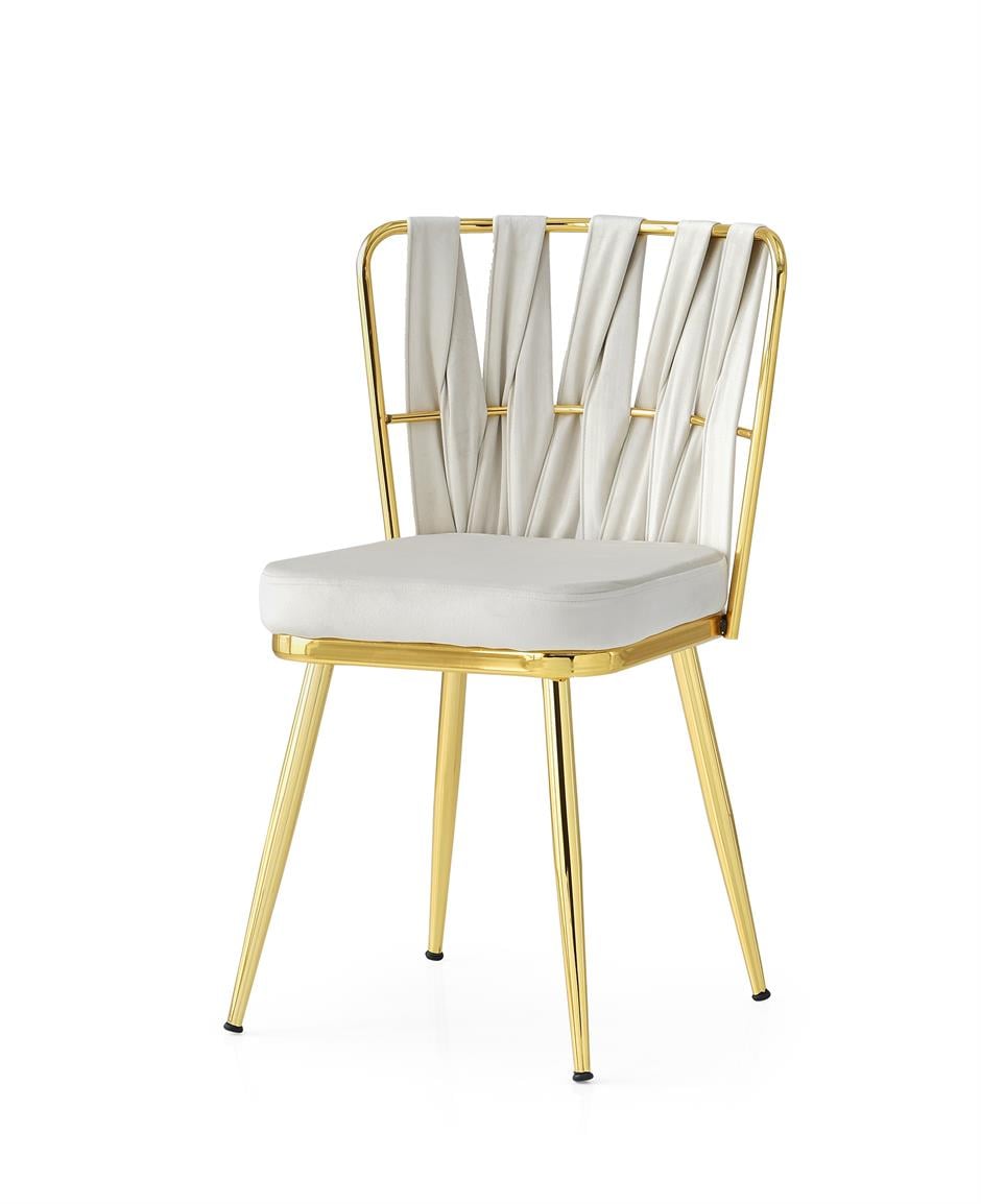 Polo Çapraz High Gloss Gold Yemek Masa Sandalye Takımı 90x160cm