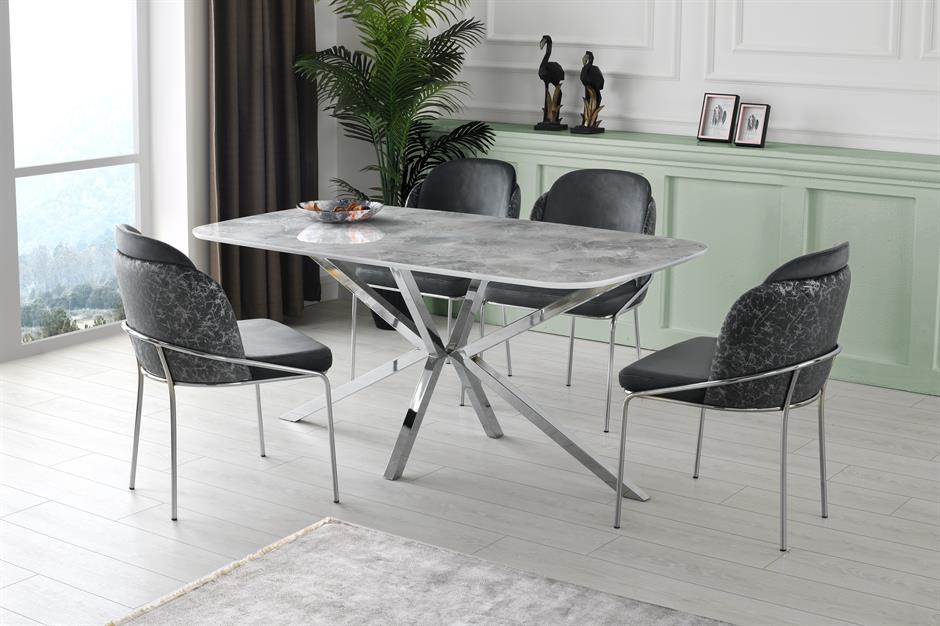 Polo Çapraz High Gloss Yemek Masa Sandalye Takımı 90x180cm