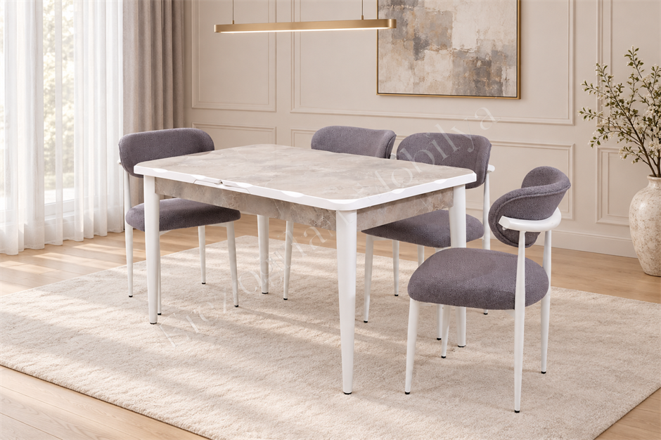 Rambla Mdf Açılır Lak Panel Mutfak Masa Sandalye Takımı 80*130cm