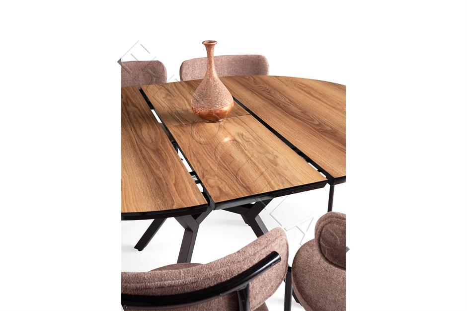 Roza Alfa Yuvarlak HighGloss Mutfak Masa Sandalye Takımı 120cm 