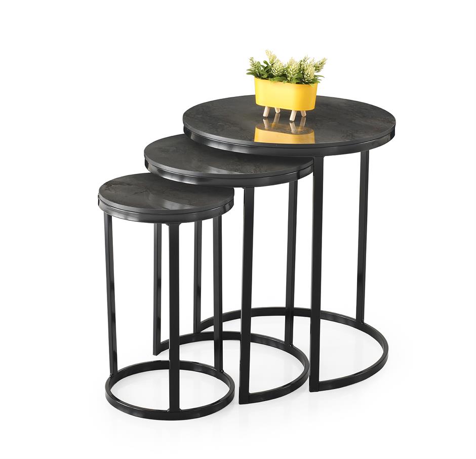 Sedef Modern Tarz Zigon Sehpa 3lü Yuvarlak 