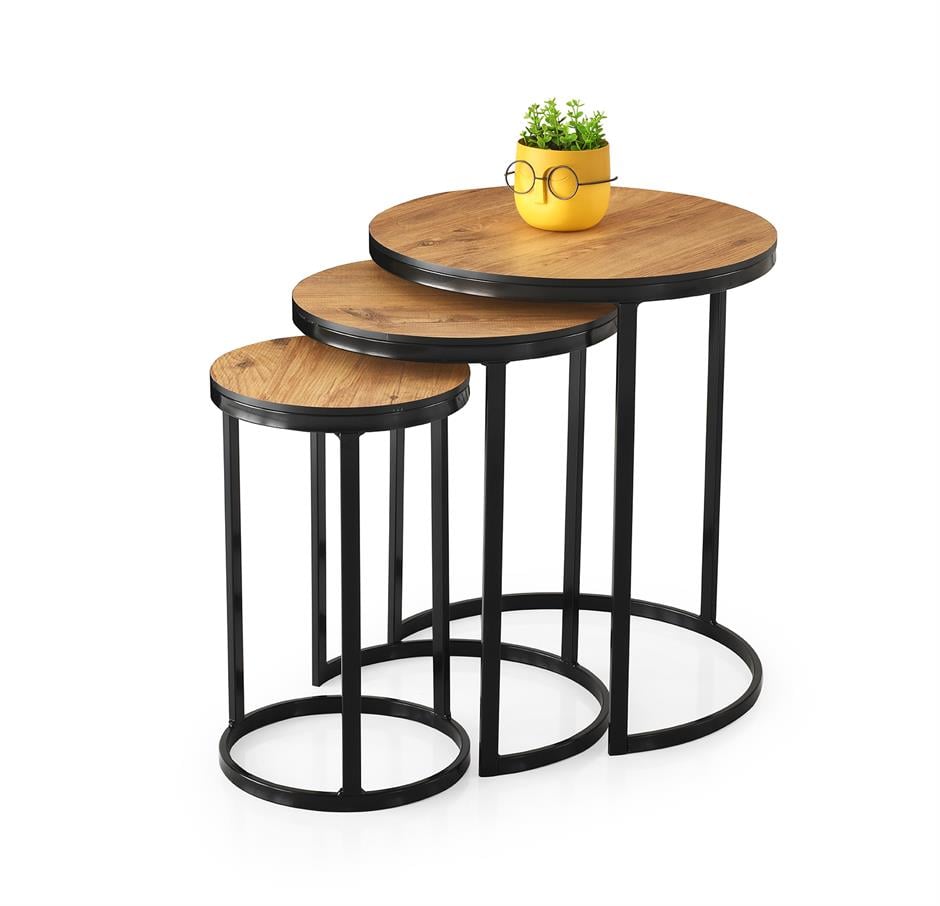 Sedef Modern Tarz Zigon Sehpa 3lü Yuvarlak 