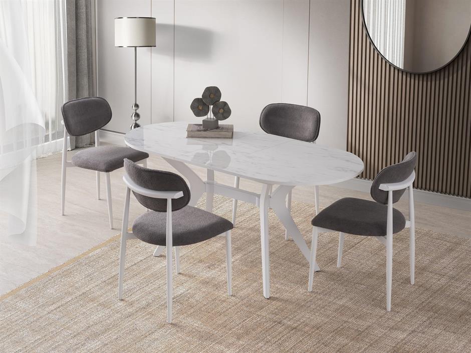 Star Polo Siyah Mermer Mutfak Masa Sandalye Takımı 82x138