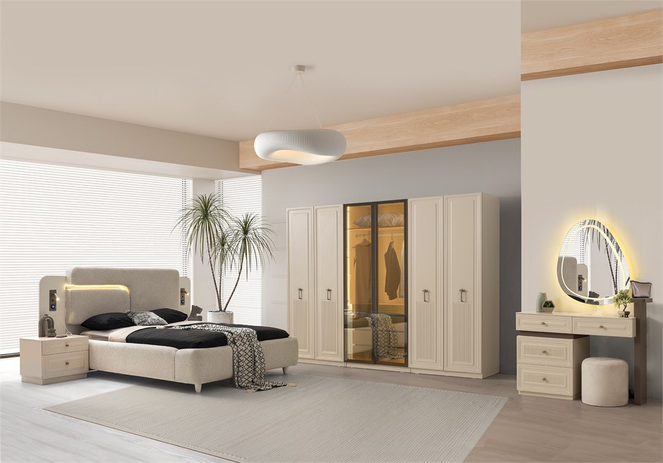 Torino MDF 6 Kapaklı Yatak Odası Takımı Başlıklı 246x58x215cm
