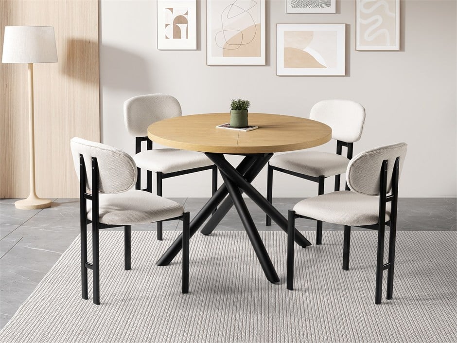 Truva Gala Yuvarlak Açılır MDF Mutfak Masa Sandalye Takımı 104cm