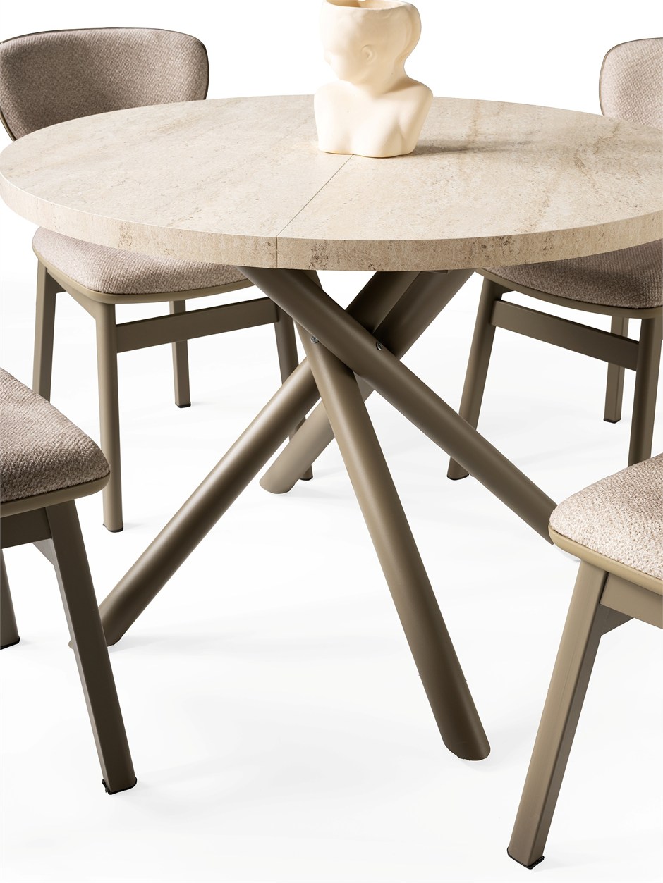 Truva Lion Yuvarlak Açılır MDF Mutfak Masa Sandalye Takımı 104cm