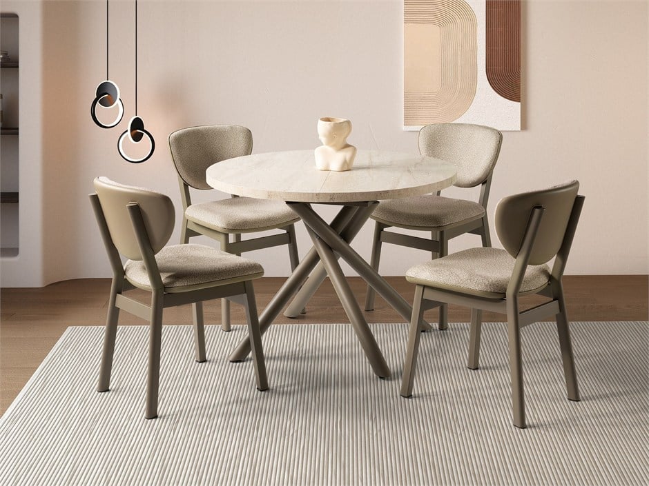 Truva Lion Yuvarlak Açılır MDF Mutfak Masa Sandalye Takımı 104cm