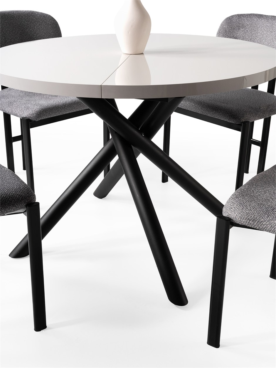 Truva Sis Gri Yuvarlak Açılır MDF Mutfak Masa Sandalye Takımı 104cm