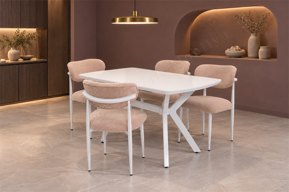 Venedik Polo MDF Lak Panel Açılır Mutfak Masa Sandalye Takımı 80*130cm