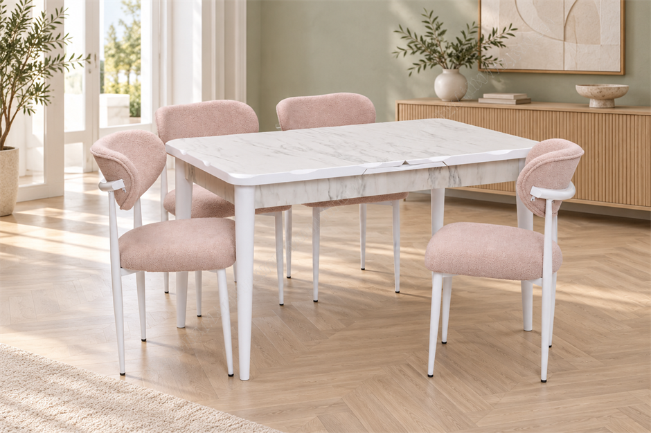 Yakamoz Polo MDF Lak Panel Mutfak Masa Sandalye Takımı 80x130
