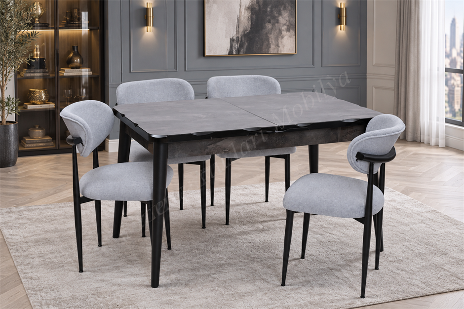 Yakamoz Polo MDF Lak Panel Mutfak Masa Sandalye Takımı 80x130