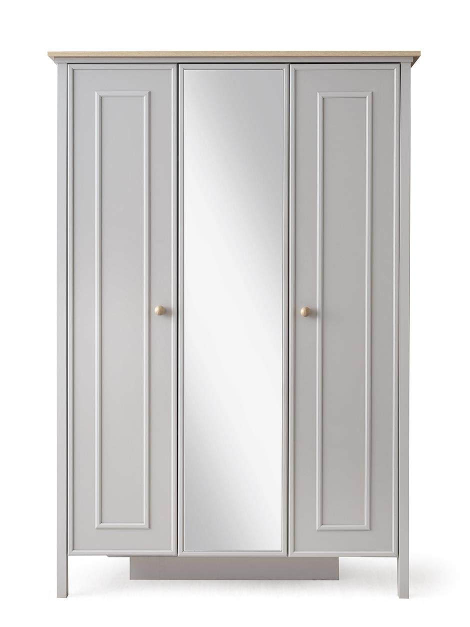Yakamoz Sis Gri 3 Kapaklı Elbise Dolabı Gardırop 133x56x201cm