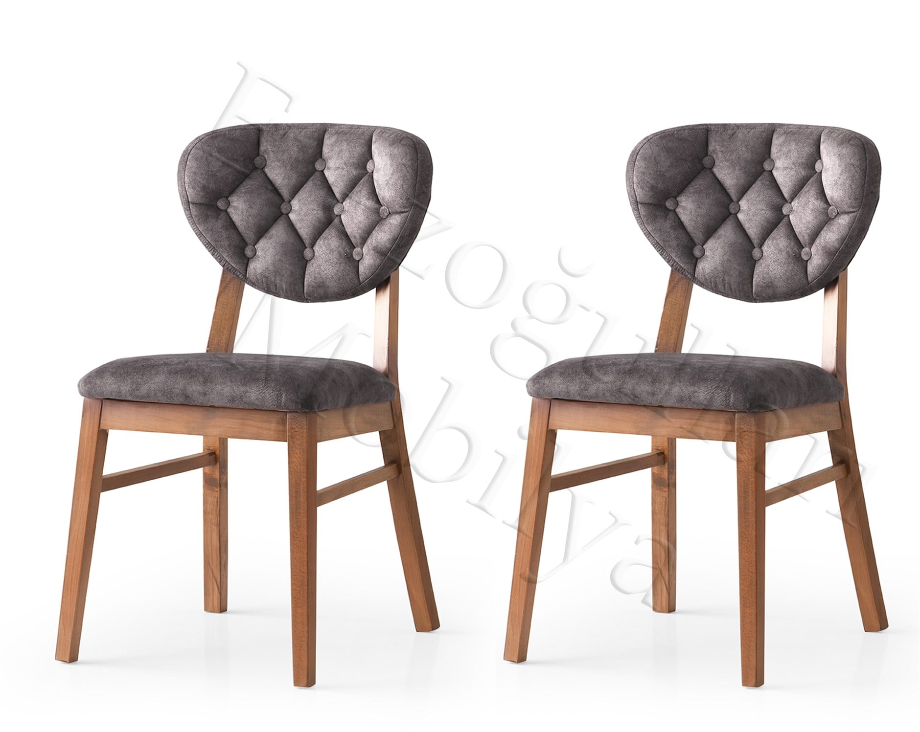 Ahşap Ağaç Mutfak Sandalyesi Nil Ceviz Ayak 2 Li Set