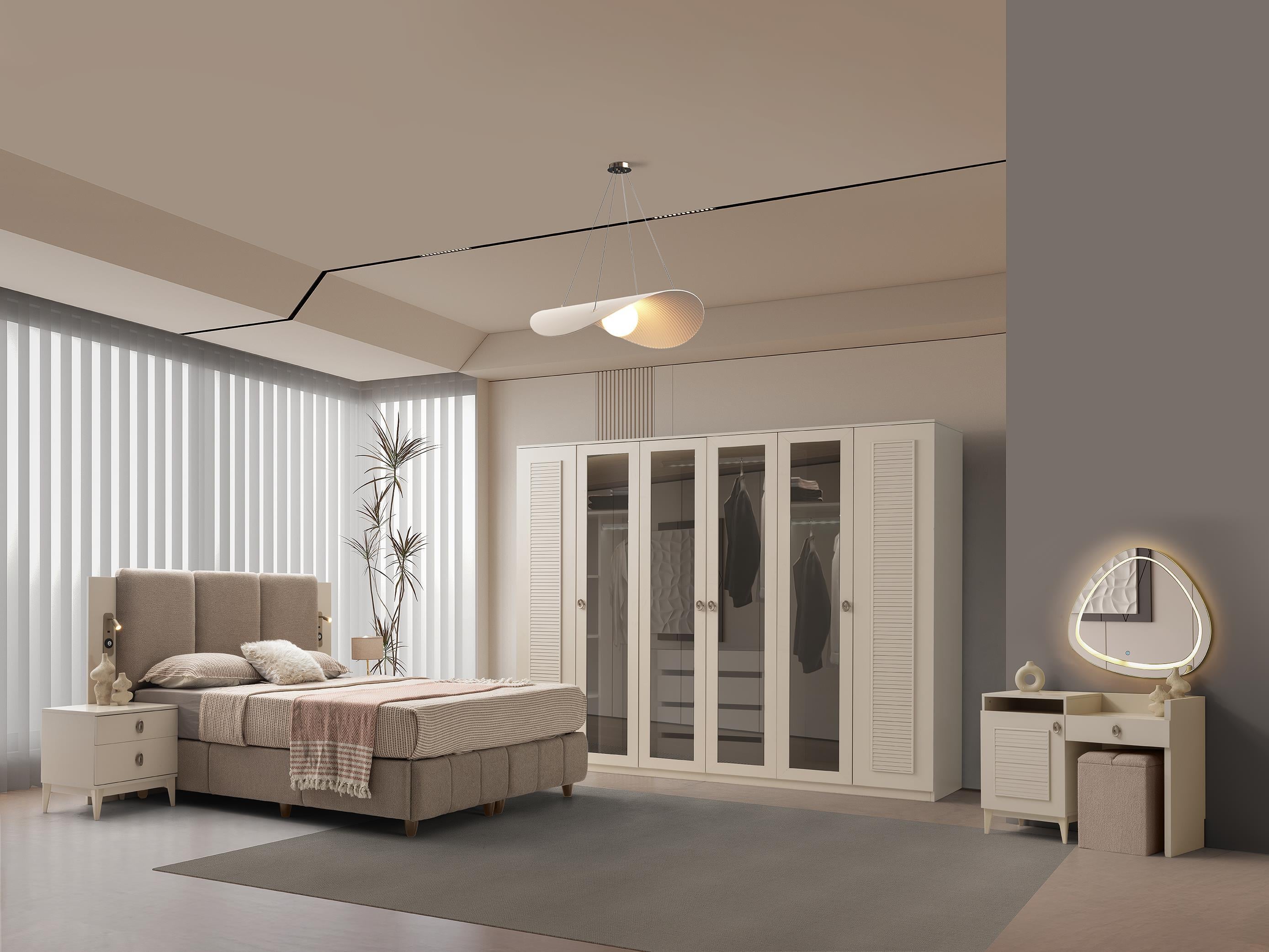Ahsen 6 Kapaklı Modern Yatak Odası Takımı Başlıklı