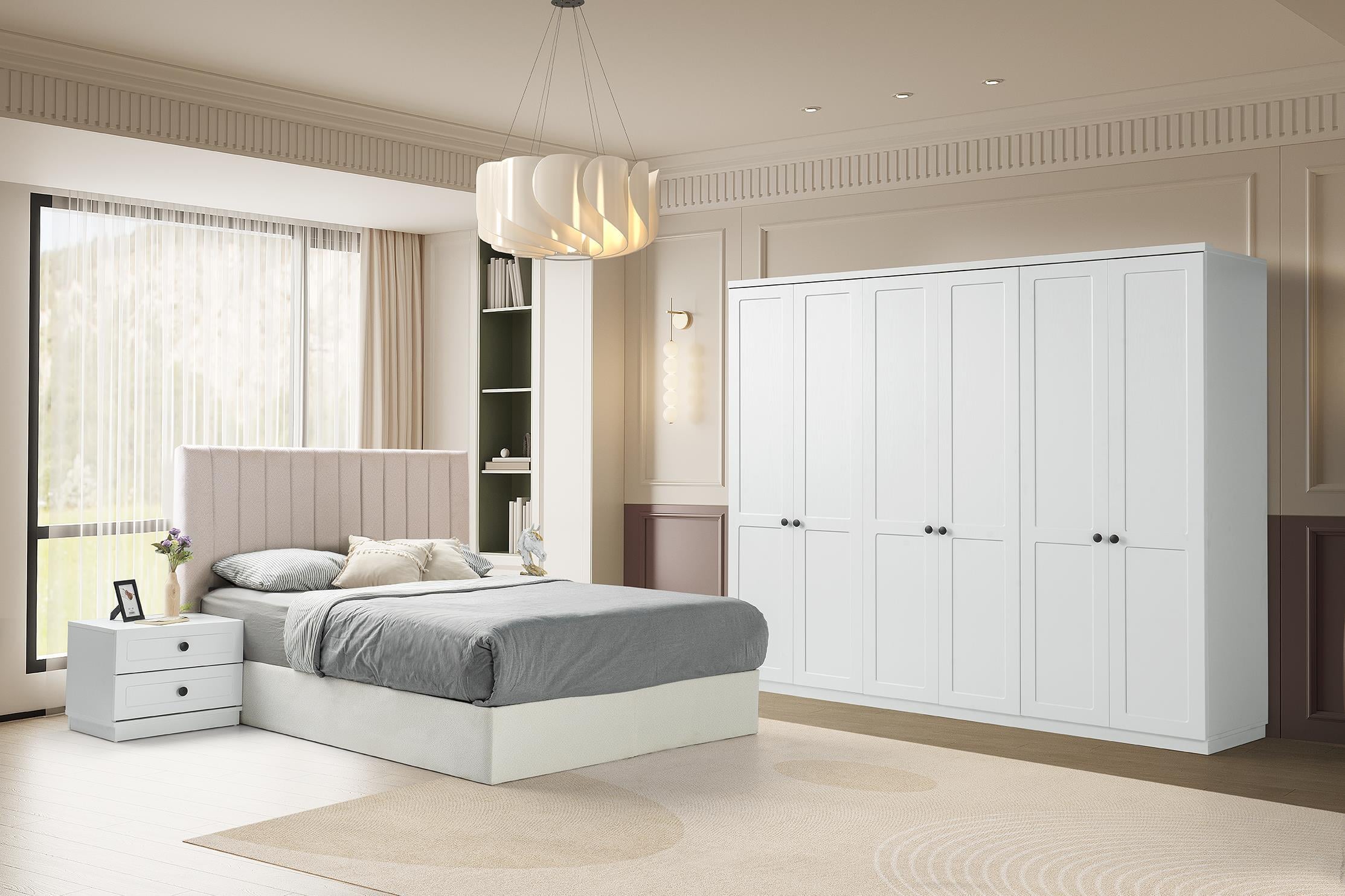 Blanco %100 MDF 6 Kapaklı Modern Yatak Odası Takımı Başlıklı