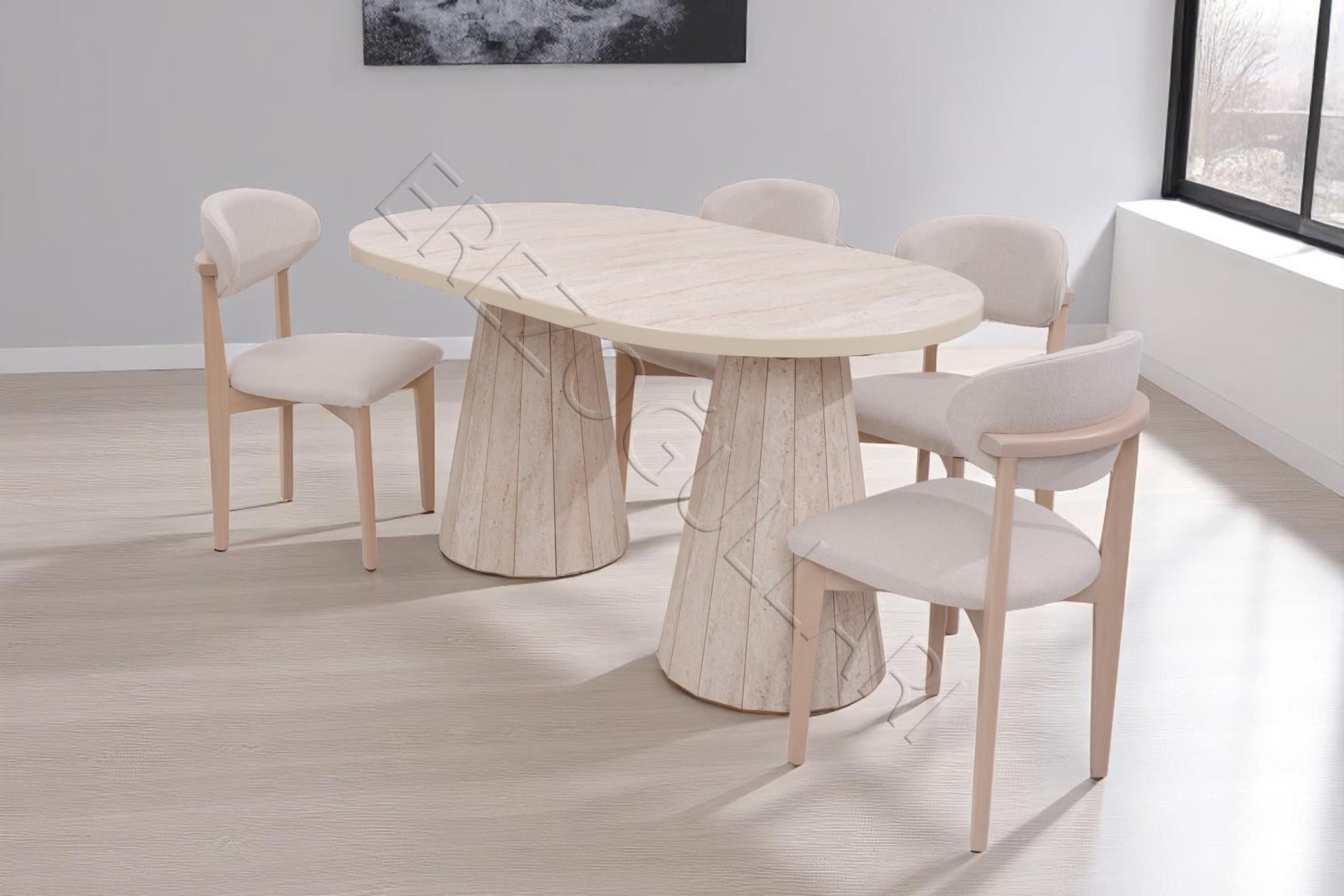 Bohem Travertan Norte Açılır Yemek Masa Sandalye Takımı 90x160cm
