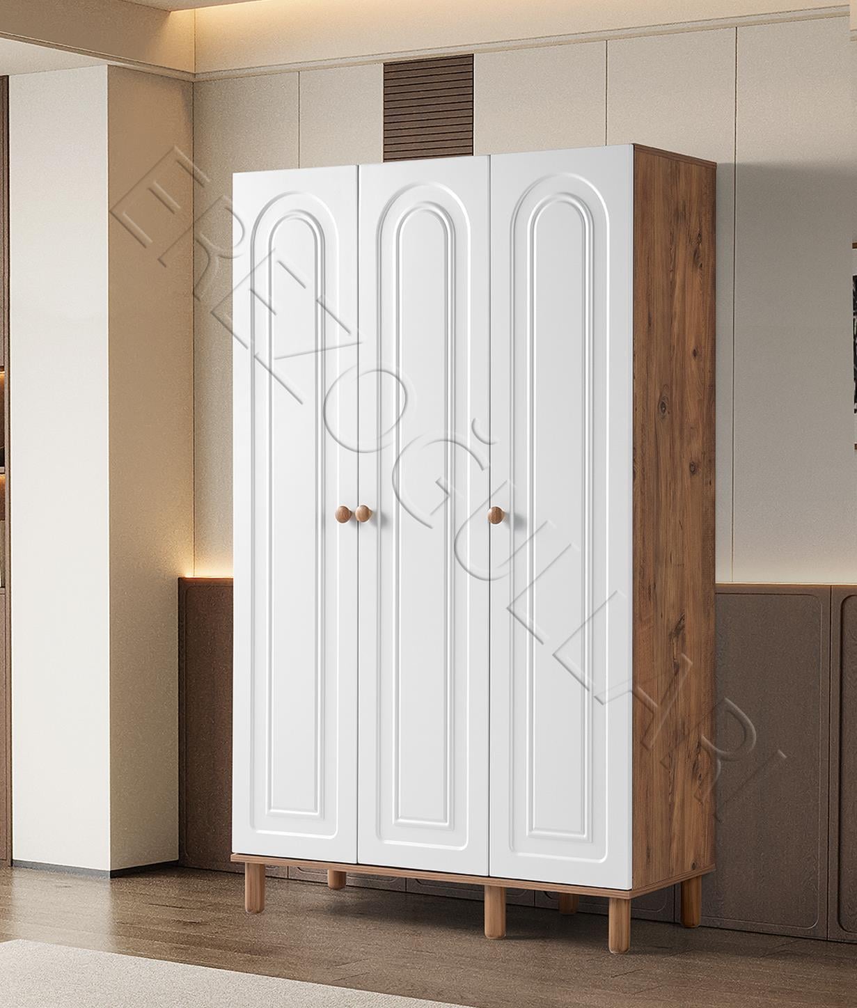 Bohem Zambak 3 Kapaklı Çekmeceli Elbise Dolabı Gardrop 120cm