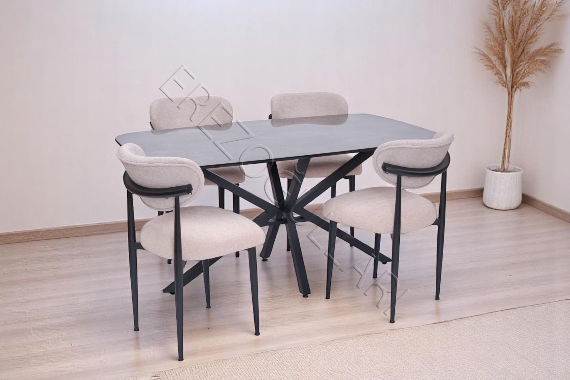Çapraz Polo Demir High Gloss Yemek Masa Sandalye Takımı 90x160