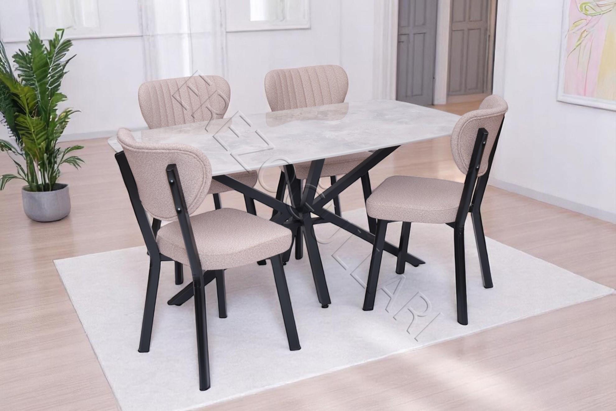 Çapraz Star Demir High Gloss Yemek Masa Sandalye Takımı 90x160