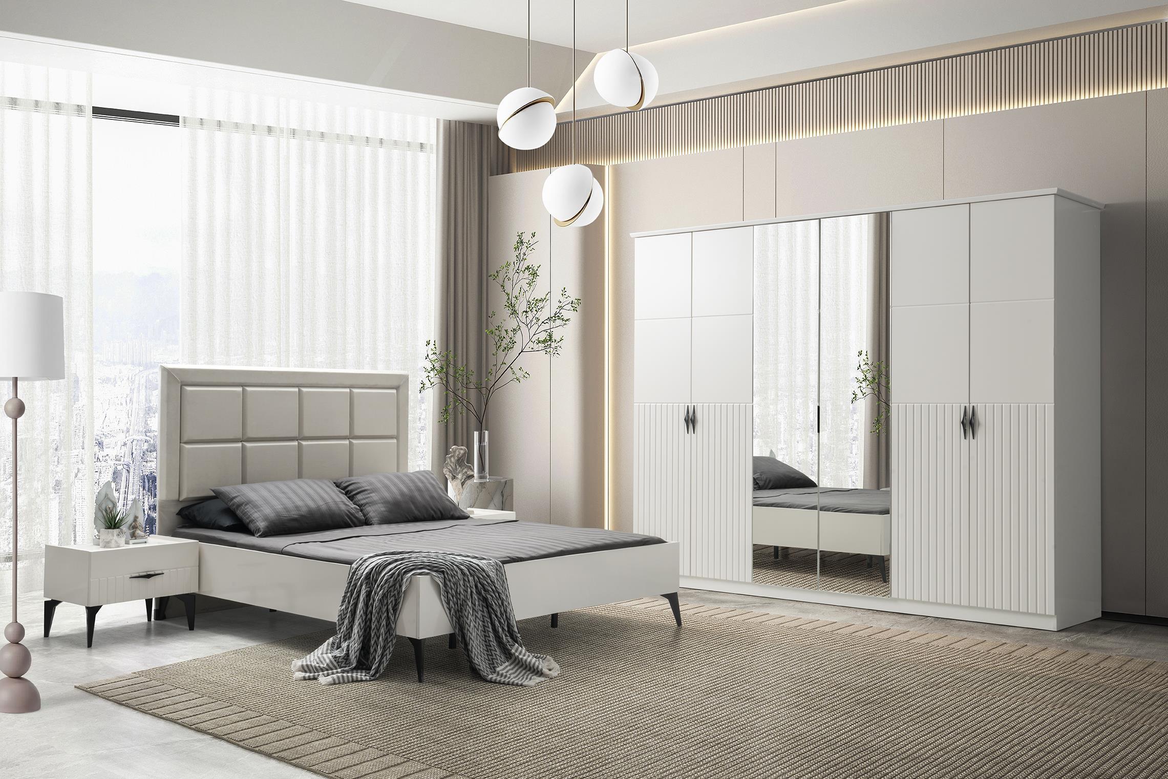 Damla 6 Membran Kapaklı Modern MDF Yatak Odası Takımı Bazalı