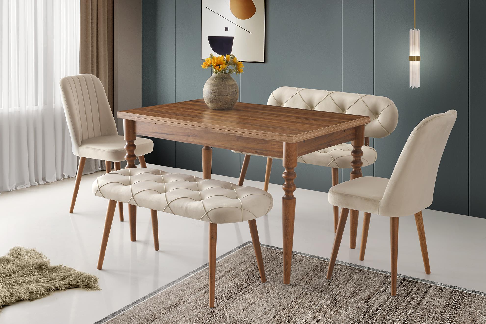 Didim Banklı Açılır Mutfak Masa Sandalye Takımı 80x120