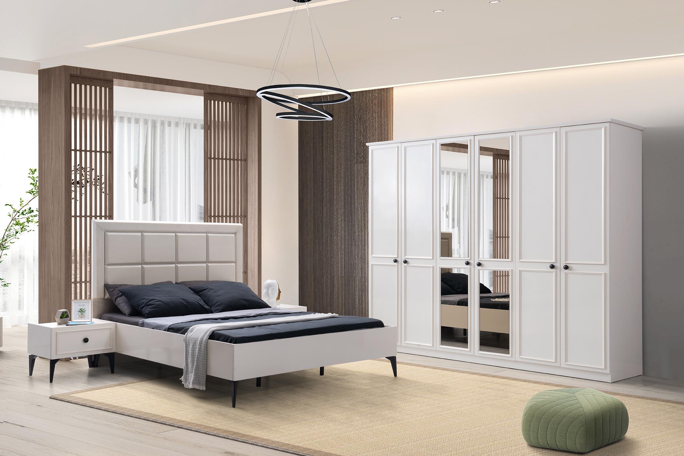 Duru 6 Kapaklı Modern MDF Yatak Odası Takımı Bazalı 