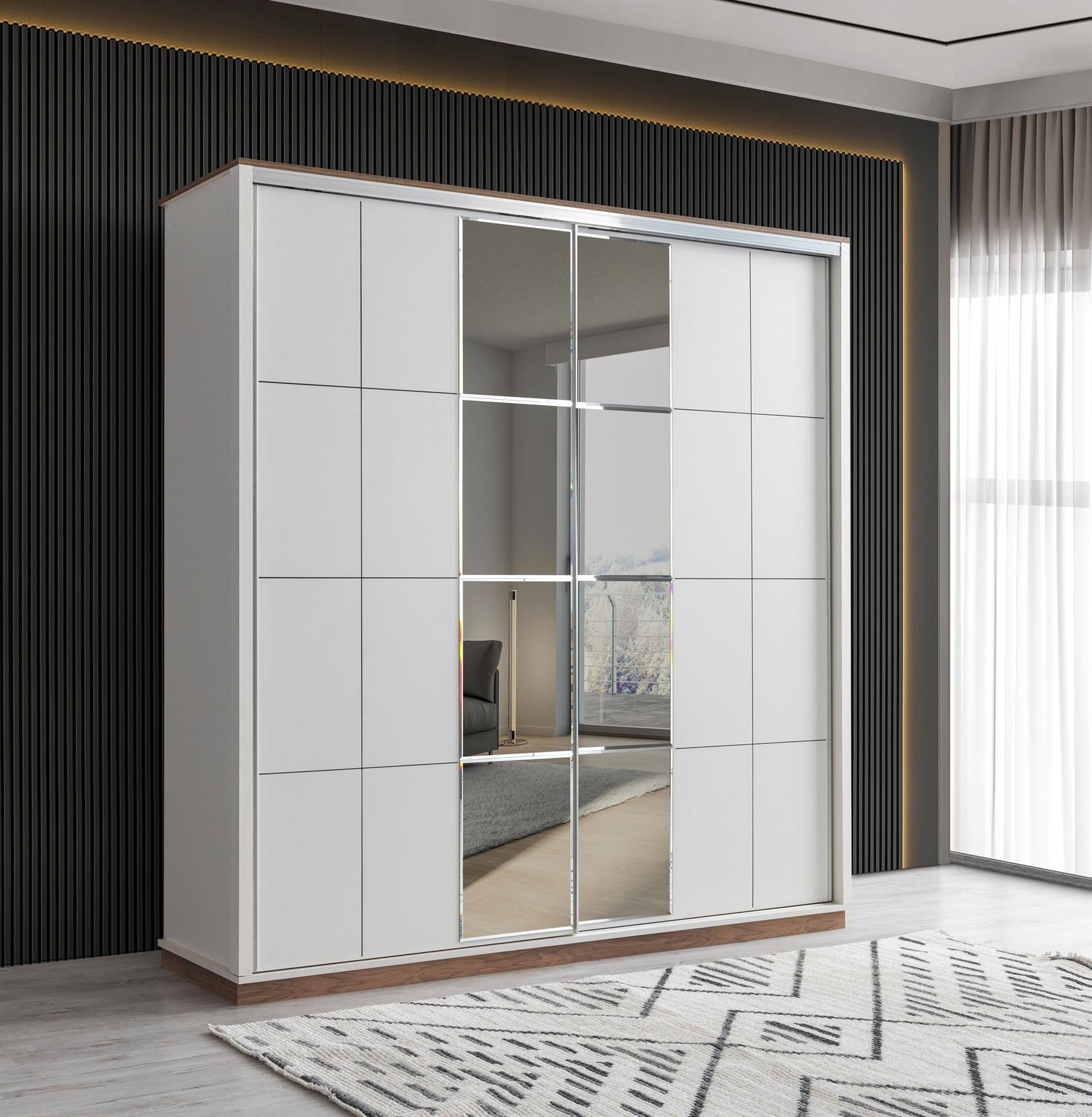 Efsane Sürgülü Aynalı Elbise Dolabı Gardırop 200x60x214