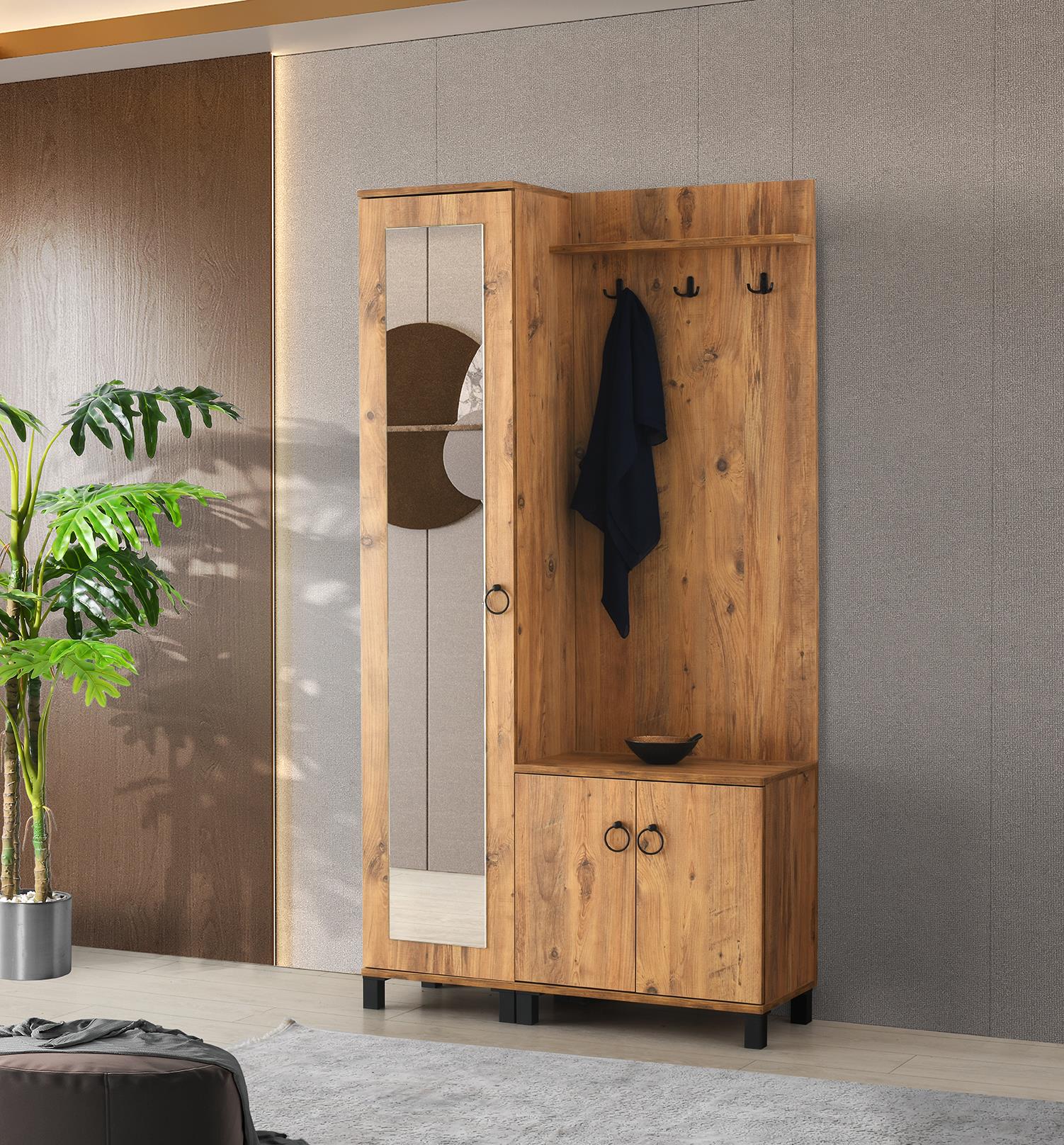 Elmas Portmanto Askılık Ayakkabılık Aynalı 100x36x193