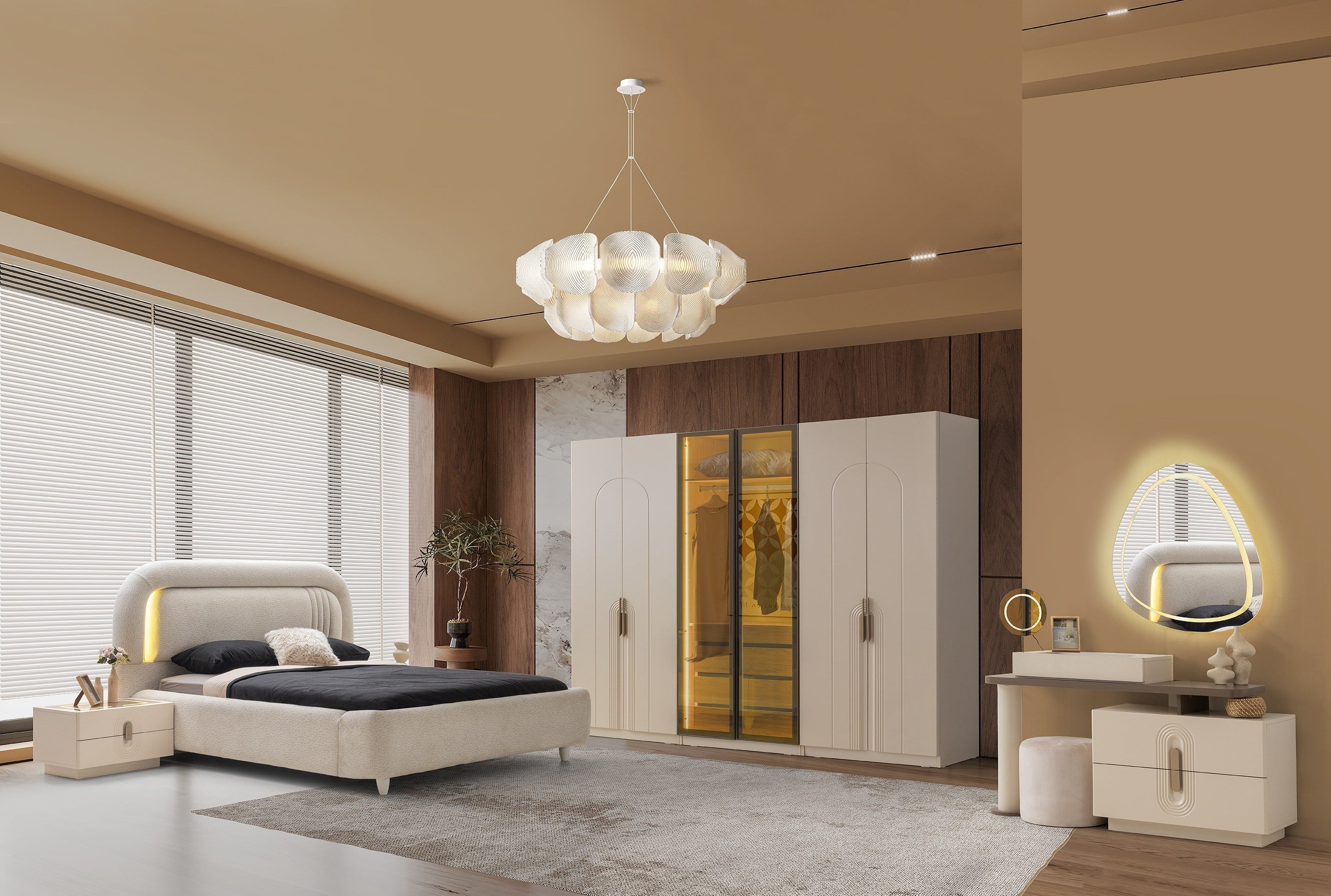 Luzzi MDF 6 Kapaklı Yatak Odası Takımı Başlıklı 246x58x215cm